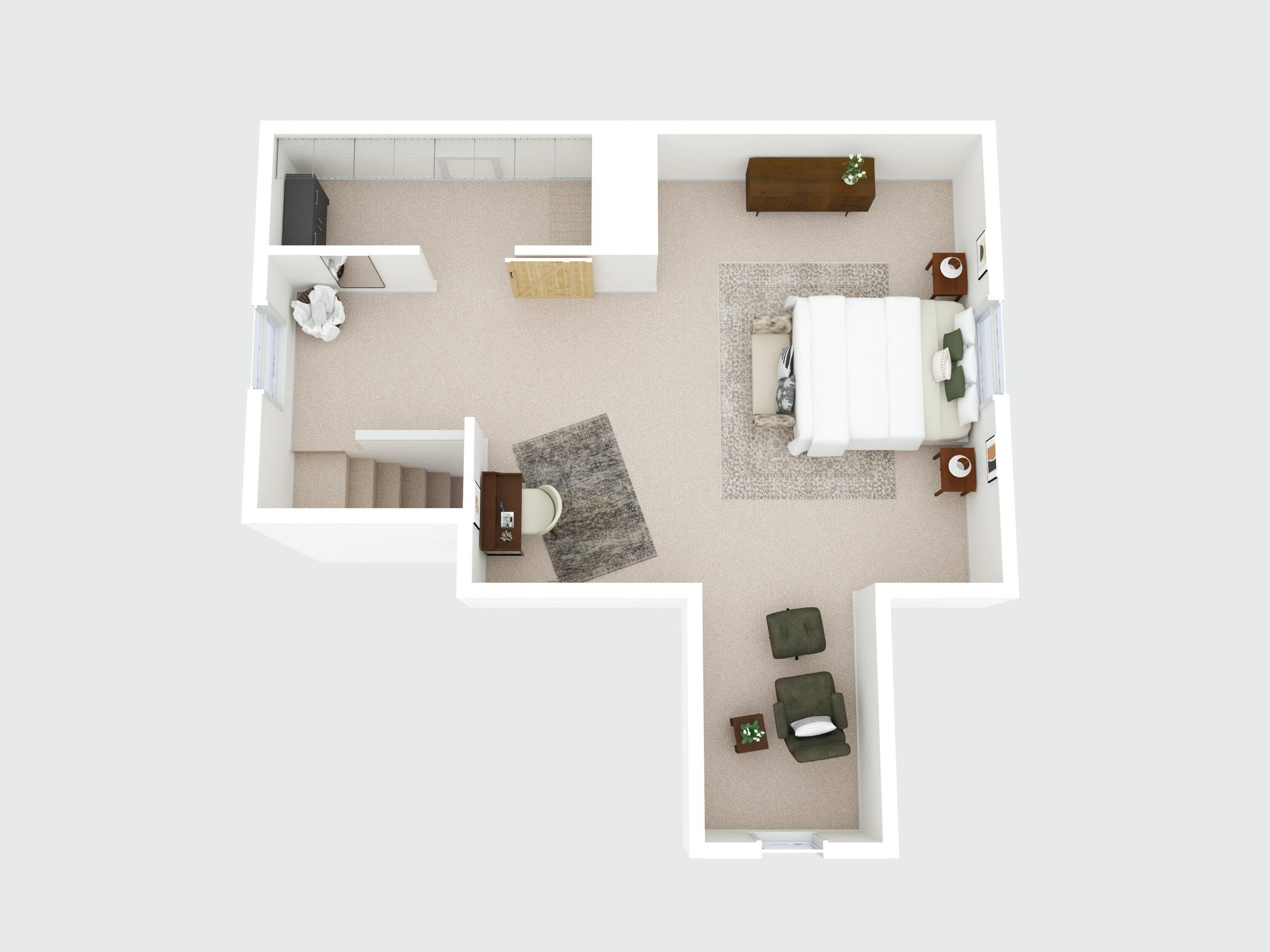 3D floor plan of upper level